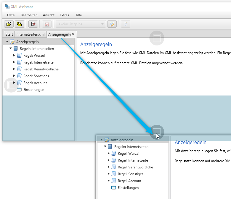 Fenster mit angeordneten Tabs