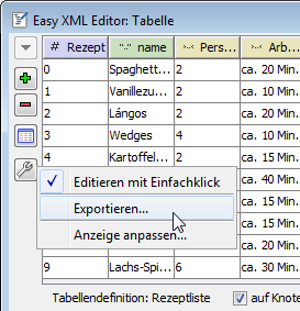 Tab Daten exportieren