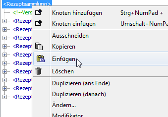 Kontextmenü: Einfügen