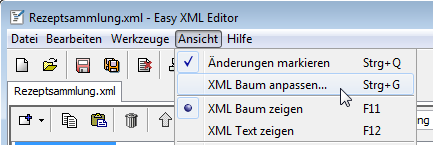 Menü Ansicht->XML Baum anpassen