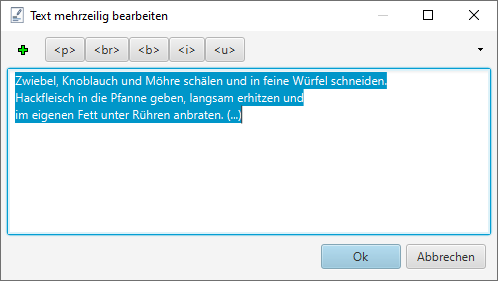 Fenster Text mehrzeilig bearbeiten