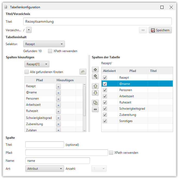 Editor für Tabellendefinitionen
