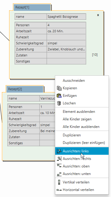 Kontextmenü: Ausrichten und Verteilen