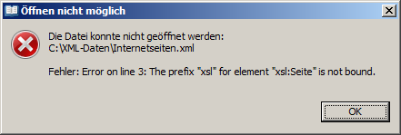 Screenshot Fehlermeldung